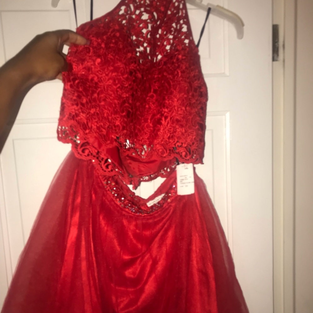 Short Red Two Piece Dress - Picture 2 of 3